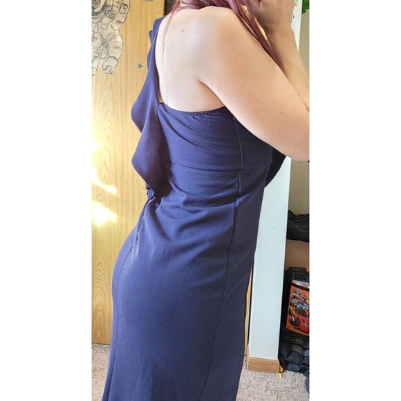 NEW Bodycon Midi Party Dress Ruffle One Shoulder Sleeveless Slit Leg Size Medium - Picture 2 of 10